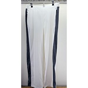 Lemon White Wide-Leg Track Pants with Charcoal Side Stripes